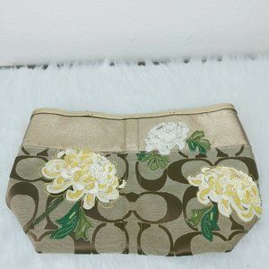 Coach Gold/floral Canvas Tote Handbag